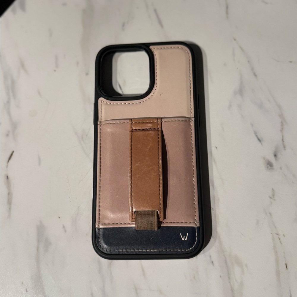 Elegant Leather Phone Case with Stand - Cream and Brown